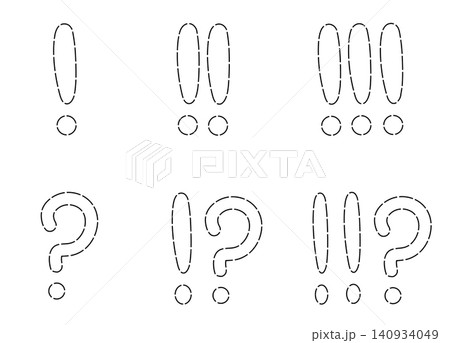 点線で描かれた感嘆符と疑問符のイラストセット素材 140934049