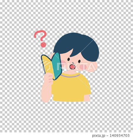 初心者マークを持った考える男の子イラスト素材 140934703