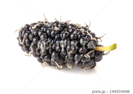 A mulberry, a type of edible berry that grows on trees of the Morus genus, isolated on a white background A mulberry, a type of edible berry that grows on trees of the Morus genus, isolated on a white background 140934896