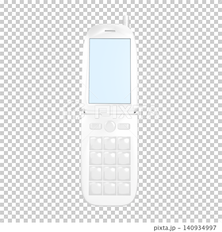 平成レトロな白い携帯電話(ガラケー) 電源オン 平成レトロな白い携帯電話(ガラケー) 電源オン 140934997