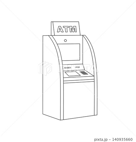 ATM（現金自動預け払い機）のシンプルな白黒線画イラスト 140935660