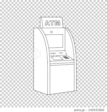 ATM（現金自動預け払い機）のシンプルな白黒線画イラスト 140935660