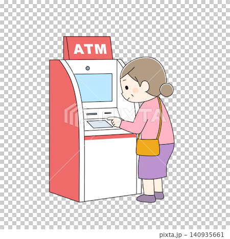 ATMを操作する女性のカラーイラスト ATMを操作する女性のカラーイラスト 140935661