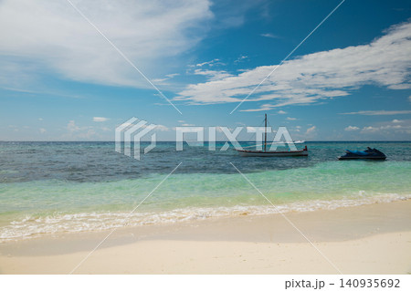 Beautiful sandy beach over picturesque sea bay lagoon. Beautiful sandy beach over picturesque sea bay lagoon. 140935692