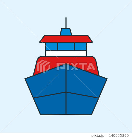 Simple flat illustration of a cargo ship or boat front view with transport 140935890