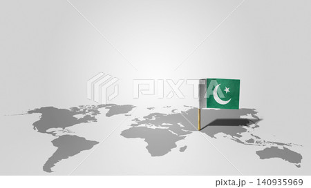 Pakistan flag pinned on a stylized gray world map background, representing global presence and geopolitics Pakistan flag pinned on a stylized gray world map background, representing global presence and geopolitics 140935969