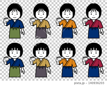 Icon of a woman in a samue (traditional Japanese work clothes) and apron holding a card. Icon of a woman in a samue (traditional Japanese work clothes) and apron holding a card. 140936203