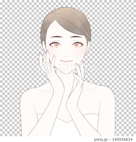 スキンケアをする女性のイラスト(カメラ目線) スキンケアをする女性のイラスト(カメラ目線) 140936634