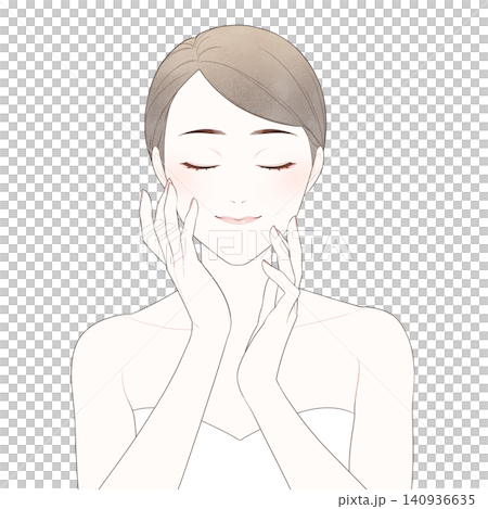 一幅描繪女性閉著眼睛進行護膚的插圖。 一幅描繪女性閉著眼睛進行護膚的插圖。 140936635