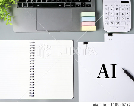 AIをイメージしたノートパソコンとノート・電卓のデスクワーク素材 AIをイメージしたノートパソコンとノート・電卓のデスクワーク素材 140936757
