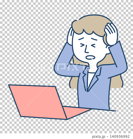 Illustration of a long-haired woman working remotely. Illustration of a long-haired woman working remotely. 140936992