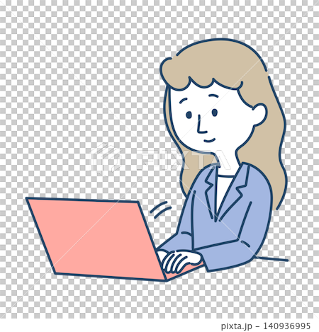 Illustration of a long-haired woman working remotely. Illustration of a long-haired woman working remotely. 140936995