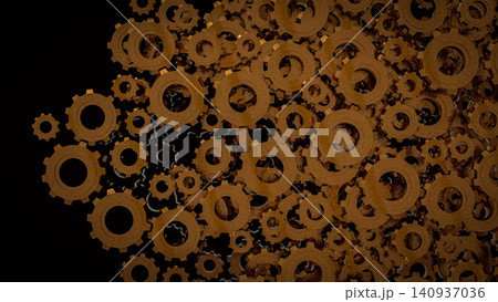 Industrial Metal Gears In Endless Mechanical Motion 3d render. Industrial Metal Gears In Endless Mechanical Motion 3d render. 140937036