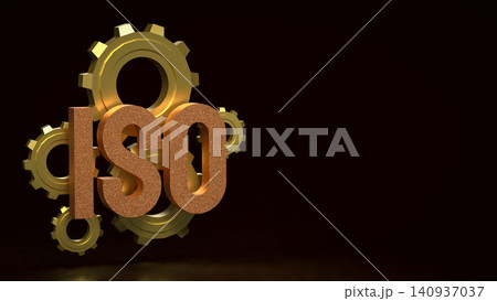 Golden ISO Standard With Precision Gear Mechanism 3d render. 140937037