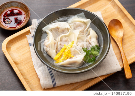 pork Wontons in Clear Broth, Traditional Chinese Dumpling Soup pork Wontons in Clear Broth, Traditional Chinese Dumpling Soup 140937190