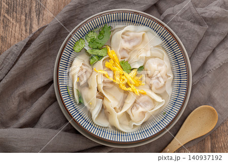 pork Wontons in Clear Broth, Traditional Chinese Dumpling Soup pork Wontons in Clear Broth, Traditional Chinese Dumpling Soup 140937192
