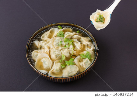 Shepherd's Purse Wontons,Traditional Chinese Wild Vegetable Dumplings 140937214