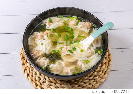 seafood Broth Pork Wontons, Fresh Shellfish Dumpling Soup seafood Broth Pork Wontons, Fresh Shellfish Dumpling Soup 140937215