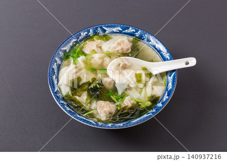 seafood Broth Pork Wontons, Fresh Shellfish Dumpling Soup seafood Broth Pork Wontons, Fresh Shellfish Dumpling Soup 140937216