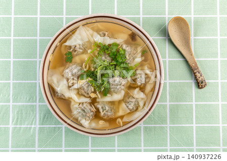 pork and Fennel Wontons in Light Broth, Traditional Chinese Dumplings pork and Fennel Wontons in Light Broth, Traditional Chinese Dumplings 140937226