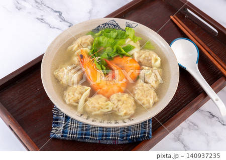 shrimp Wontons in Light Broth, Traditional Chinese Dumpling Soup shrimp Wontons in Light Broth, Traditional Chinese Dumpling Soup 140937235