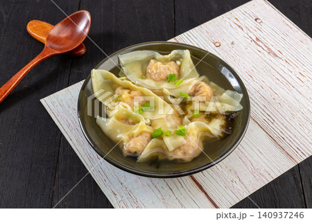 shanghai Style Wontons in Light Broth, Traditional Chinese Dumplings shanghai Style Wontons in Light Broth, Traditional Chinese Dumplings 140937246