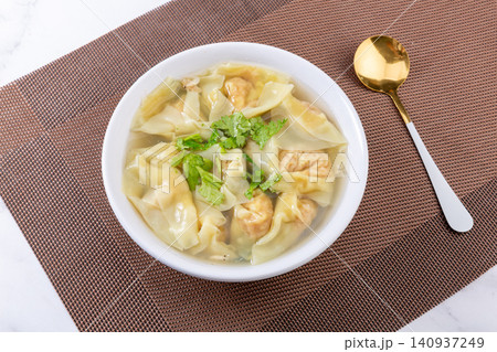 shanghai Style Wontons in Light Broth, Traditional Chinese Dumplings shanghai Style Wontons in Light Broth, Traditional Chinese Dumplings 140937249