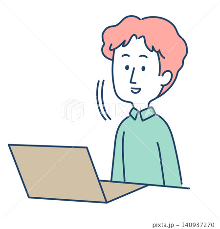 リモートワーク中の男性のイラスト リモートワーク中の男性のイラスト 140937270