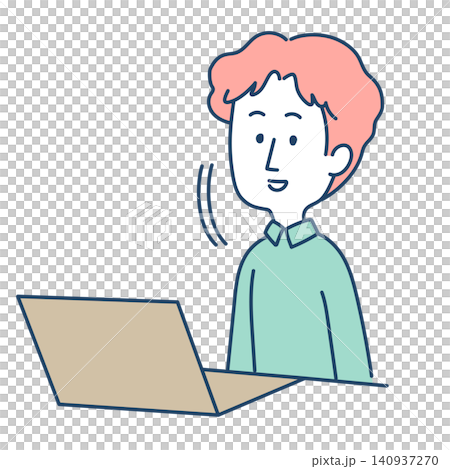 リモートワーク中の男性のイラスト リモートワーク中の男性のイラスト 140937270