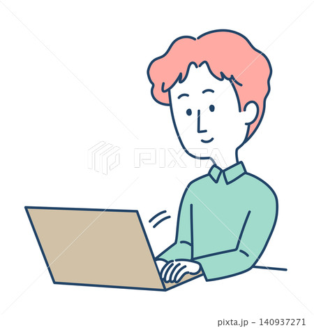 リモートワーク中の男性のイラスト リモートワーク中の男性のイラスト 140937271