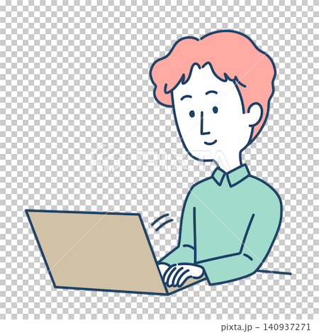 リモートワーク中の男性のイラスト リモートワーク中の男性のイラスト 140937271