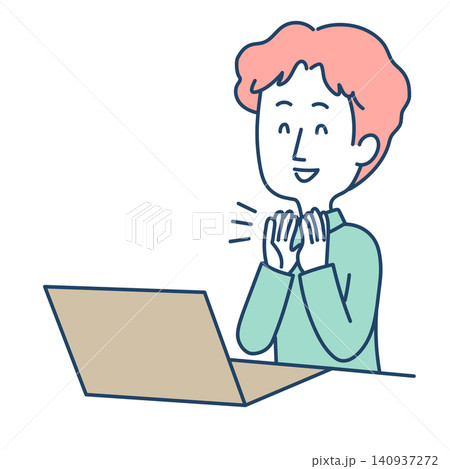 リモートワーク中の男性のイラスト リモートワーク中の男性のイラスト 140937272