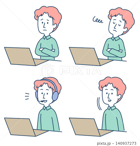 リモートワーク中の男性のイラスト リモートワーク中の男性のイラスト 140937273