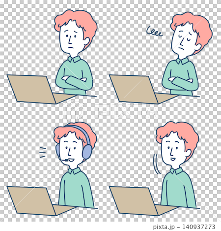 リモートワーク中の男性のイラスト リモートワーク中の男性のイラスト 140937273