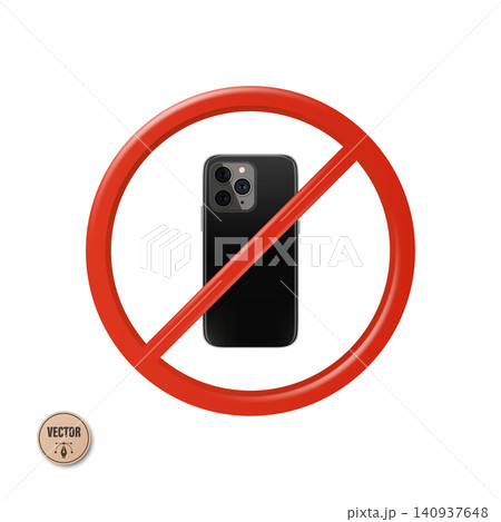 Vector 3d No Mobile Phone Sign with Smartphone Icon. Red Prohibition Phone Sign for No Cell Phone Areas, Phone Camera Restriction Rules, Warning Notices, Public Place Policies Vector 3d No Mobile Phone Sign with Smartphone Icon. Red Prohibition Phone Sign for No Cell Phone Areas, Phone Camera Restriction Rules, Warning Notices, Public Place Policies 140937648