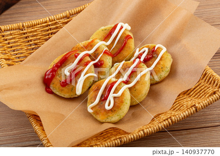 pan fried cod fish cakes savory seafood patties traditional Asian appetizer pan fried cod fish cakes savory seafood patties traditional Asian appetizer 140937770
