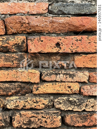 Close Up Texture Of Antique Weathered Red Clay Bricks. Close Up Texture Of Antique Weathered Red Clay Bricks. 140937881