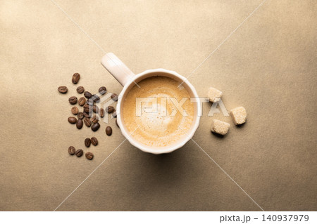 Coffee with milk foam coffee beans Coffee with milk foam coffee beans 140937979