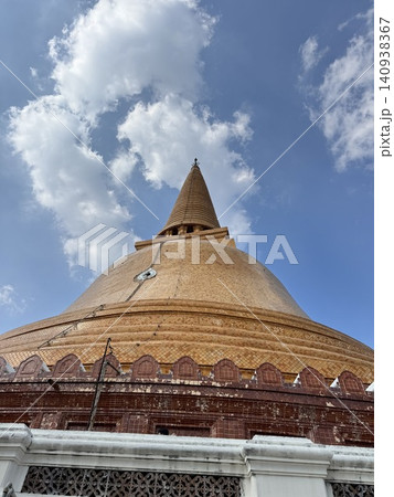 Close View Of Weathered Orange Tiles On Monumental Stupa Dome 140938367