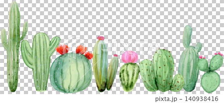 Watercolor Cactus Cacti Border Footer Watercolor Cactus Cacti Border Footer 140938416