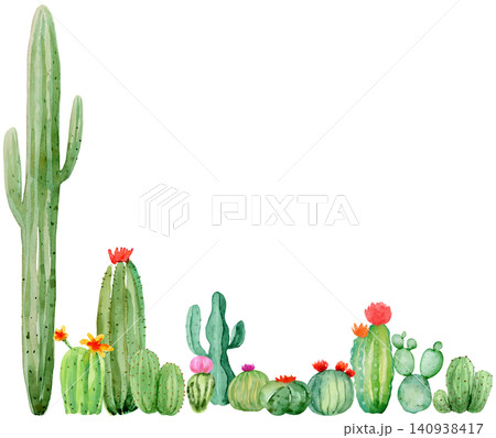 Watercolor Cactus in Line Border Corner Watercolor Cactus in Line Border Corner 140938417