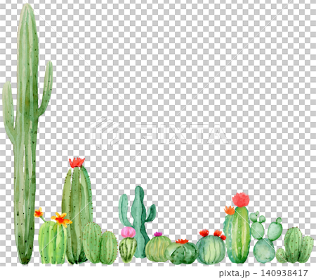 Watercolor Cactus in Line Border Corner Watercolor Cactus in Line Border Corner 140938417