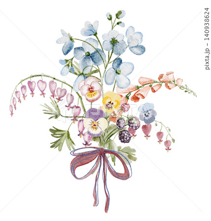 Wildflower Bouquet Illustration Watercolor Hand Painted 140938624