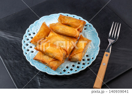 crispy Sweet Red Bean Paste Spring Rolls, Crunchy Deep Fried Asian Dim Sum Dessert crispy Sweet Red Bean Paste Spring Rolls, Crunchy Deep Fried Asian Dim Sum Dessert 140939041