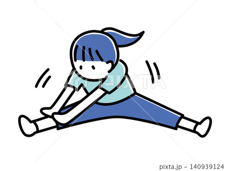 開脚ストレッチをする女性_2色 開脚ストレッチをする女性_2色 140939124