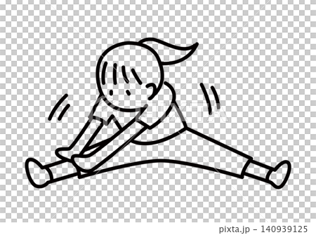 女子做劈腿伸展運動-線條畫 女子做劈腿伸展運動-線條畫 140939125