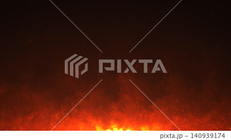 Realistic fire particles and glowing smoke on dark background for cinematic heat, energy and dramatic design. 140939174