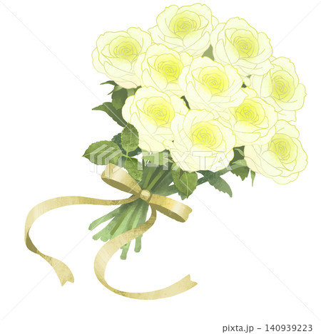 白いバラの花束のイラスト 白いバラの花束のイラスト 140939223