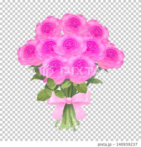 ピンクのバラの花束のイラスト 140939237