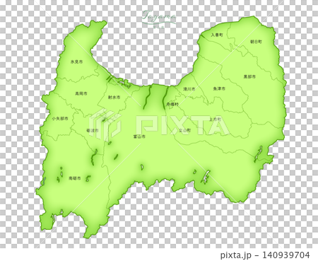 「富山県」立体感のある日本の地図シリーズ。(市町村、日本語)TOYAMA, JAPAN 「富山県」立体感のある日本の地図シリーズ。(市町村、日本語)TOYAMA, JAPAN 140939704